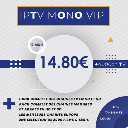 Abonnement IPTV Mono vip HD 1an | AirySat Tunisie