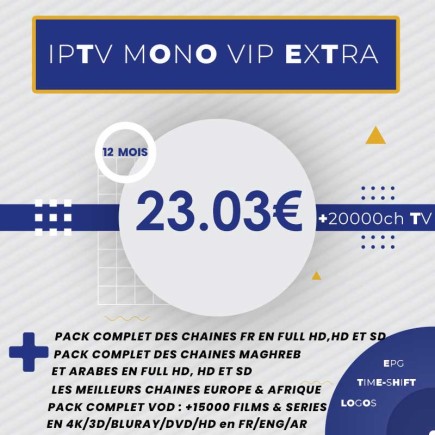 Abonnement IPTV Mono Vip Extra HD 12 mois | AirySat Tunisie