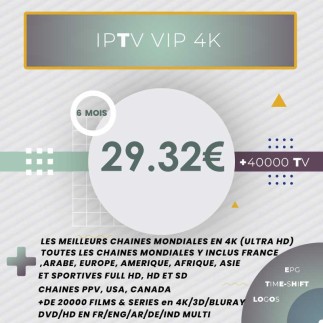 Abonnement IPTV Vip 4K 6 mois | AirySat Tunisie