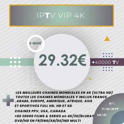 Abonnement IPTV Vip 4K 6 mois | AirySat Tunisie