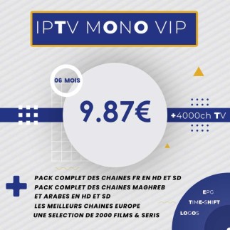 Abonnement IPTV Mono Vip HD 6 mois | AirySat Tunisie