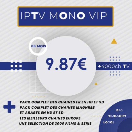 Abonnement IPTV Mono Vip HD 6 mois | AirySat Tunisie