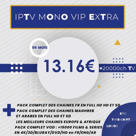Abonnement IPTV Mono VIP Extra HD 6 mois | AirySat Tunisie