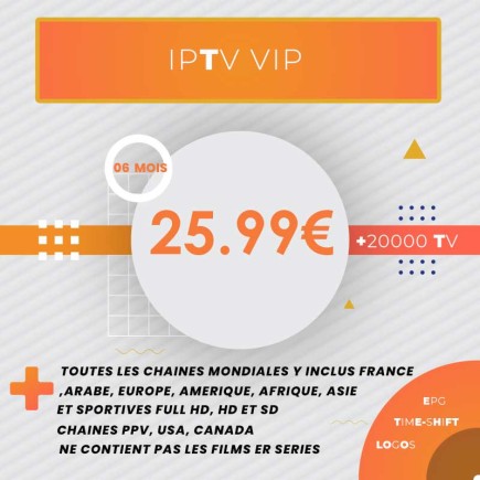 Abonnement IPTV Vip 4K Sans VOD 6 mois | AirySat Tunisie