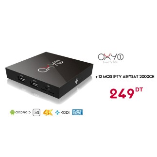Box Android Oxy One 4K + 12 mois IPTV AIRYSAT 2000CH | AirySat Tunisie